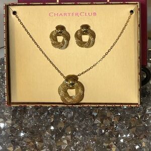 NWT - Charter Club “Twisted Knot” Gold Tone Necklace and Earring Set.